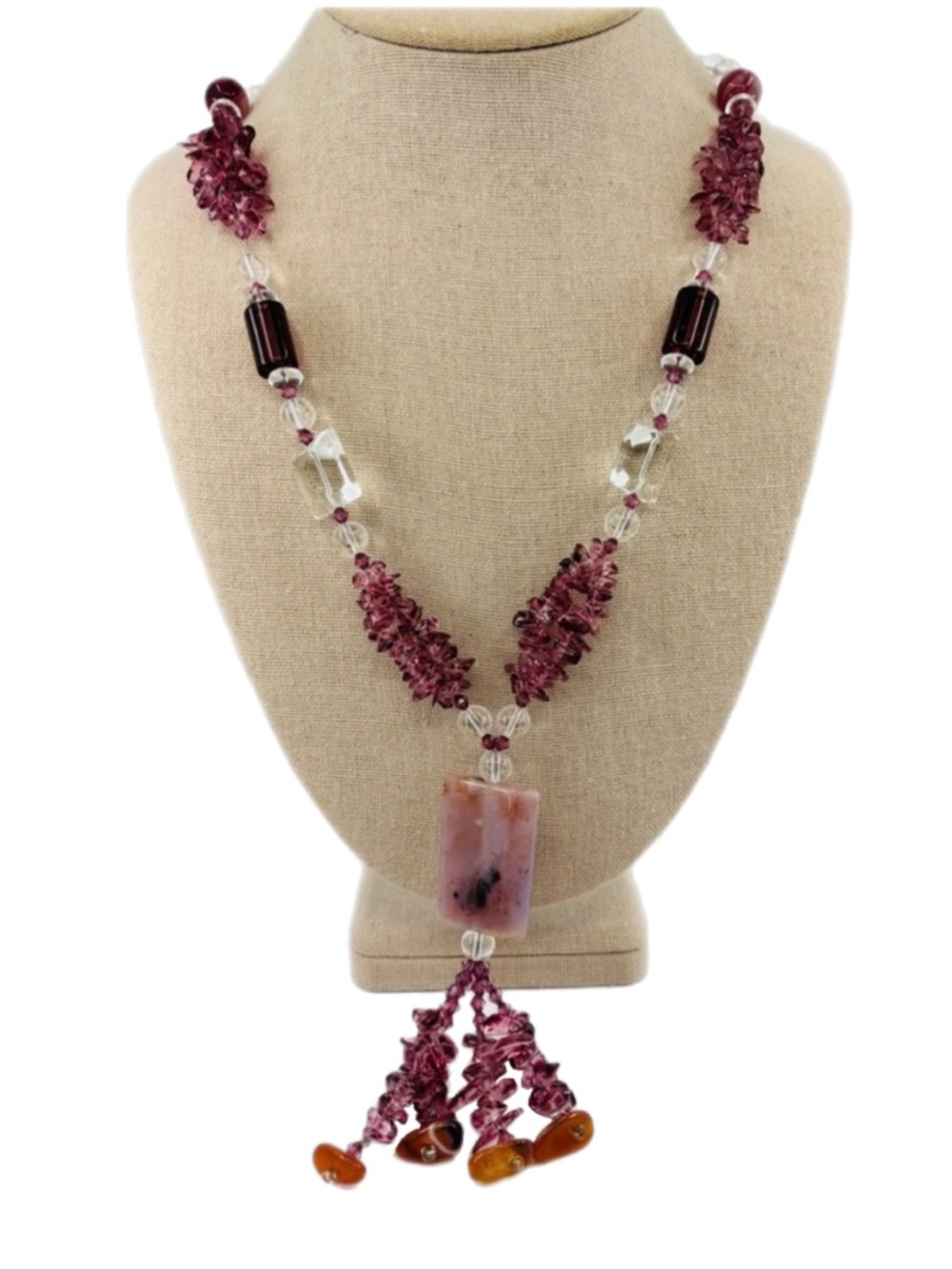 Purple Agate, Carnelian and Glass Boho Necklace